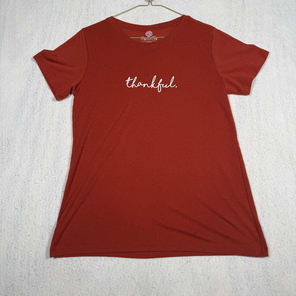 PositiviTees Women Small Rust Orange Thankful Graphic T-Shirt Short Sleeve Tee